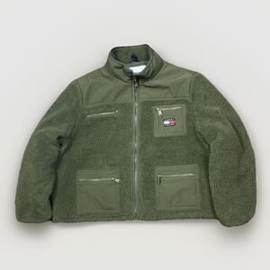 Vtg Tommy Hilfiger Jeans Womens Fleece Sherpa Full Zip Green Jacket Size 2XL